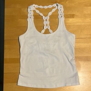 White Tank Top with Racerback Lace Detail